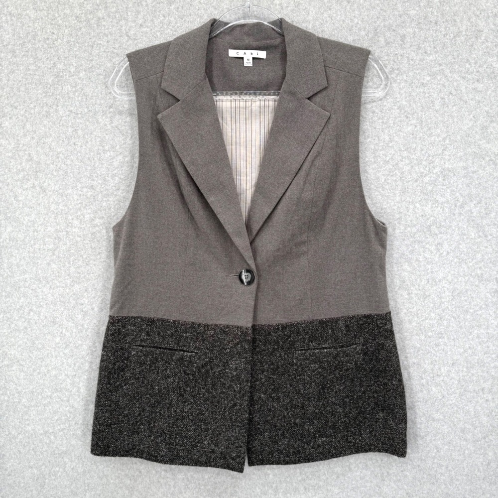 CABI Women‎ Gray Tweed Trim Blazer Vest Style 518 Business Casual